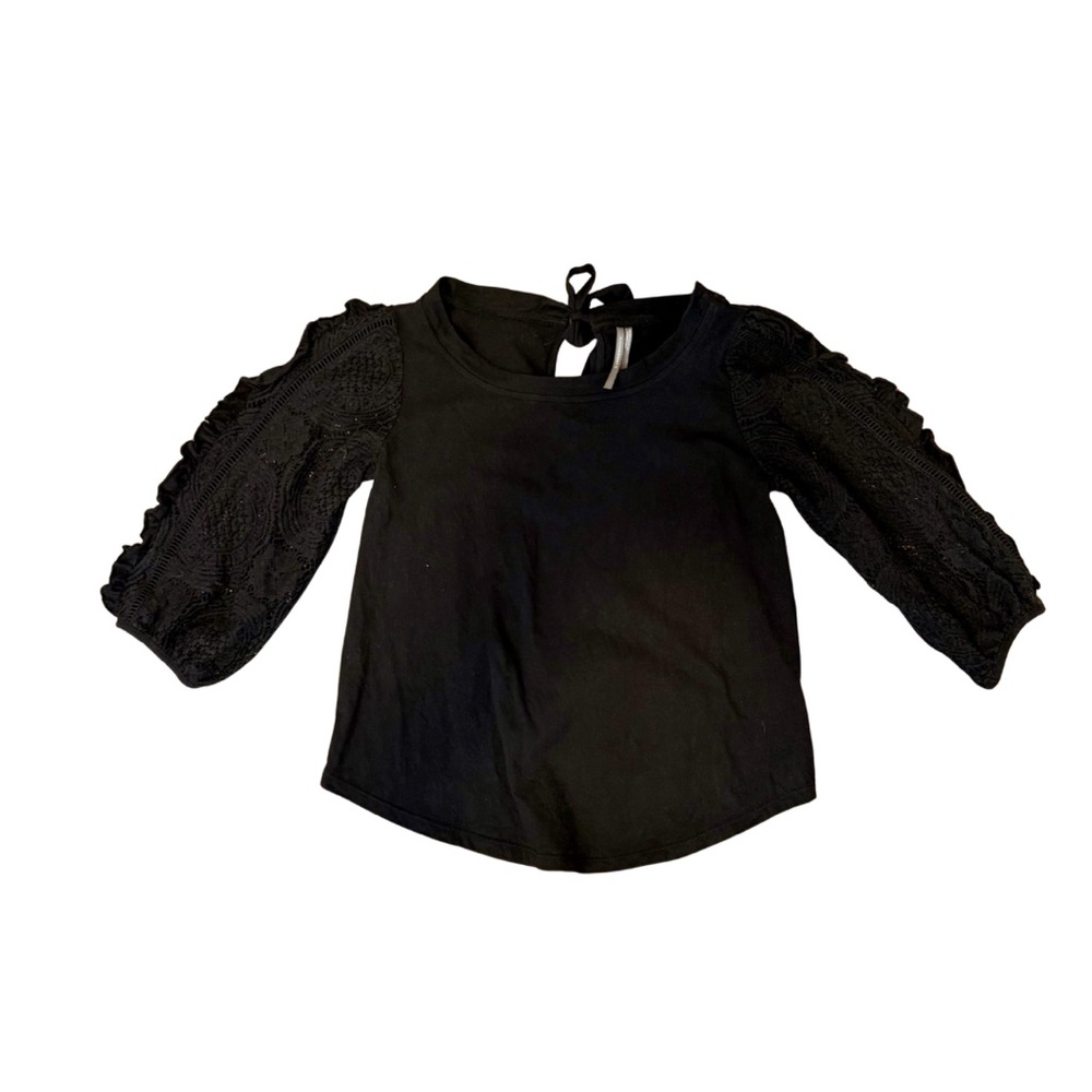 by Anthropologie Black 3/4 lace sleeve shirt size S